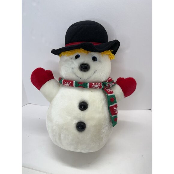 Vintage 1986 Christmas Plush Holiday 14" Snowman with Winter Scarf and Hat - Picture 1 of 10